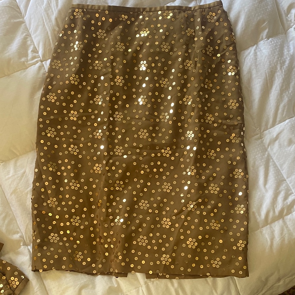 LOFT Gold Sequin Pencil Skirt